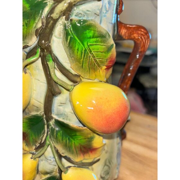 Antique Majolica Birch Tree Vase with applied Pears and Leaves 11 - Picture 7 of 16